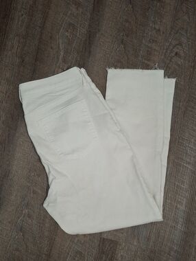 White Raw Hem Straight-Leg Jeans